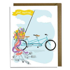 Tarjeta de boda en bicicleta tándem: linda bicicleta
