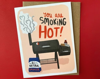 Funny Valentine's Day Card - BBQ, smoker, smoking hot, valentine card for him, love card, anniversary card