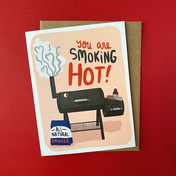 Funny Valentine's Day Card - BBQ, smoker, smoking hot, valentine card for him, love card, anniversary card