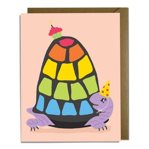 Geburtstagskarte - Regenbogen Schildkröte Cupcake