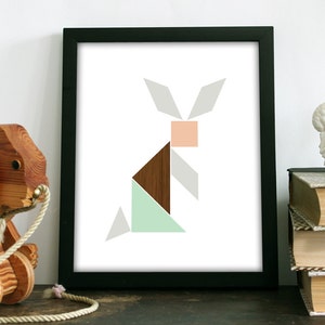 Tangrams Design Rabbit Tangram Prancing Rabbit Art Print 8x10 Modern Poster for - Etsy