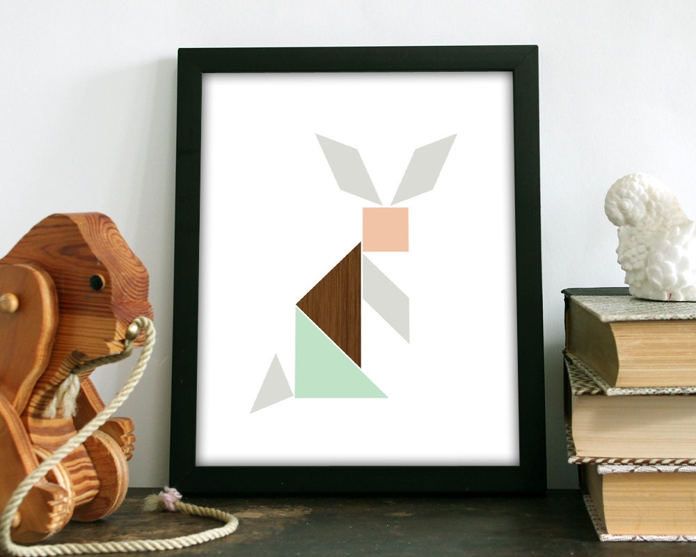 Tangrams Design Rabbit Tangram Prancing Rabbit Art Print 8x10 Modern Poster for | Etsy