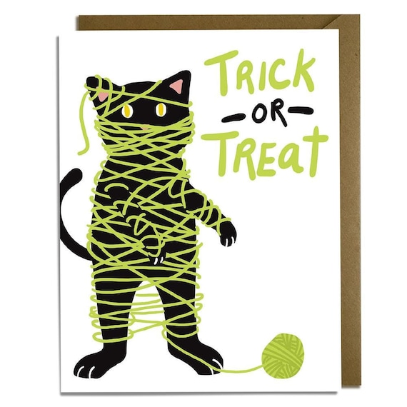 Funny Halloween Card -  Cat Mummy Trick or Treat, Grandchild, Friend