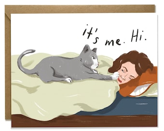 Funny Friendship Card - cat pawing owner's face while sleeping, hi it's me