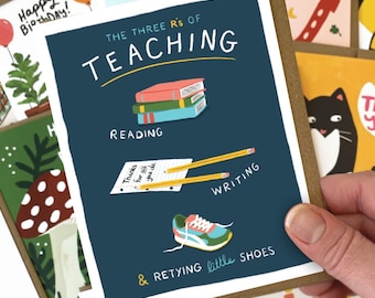 Reading, Writing, & Retying Shoes - Funny Teacher Card