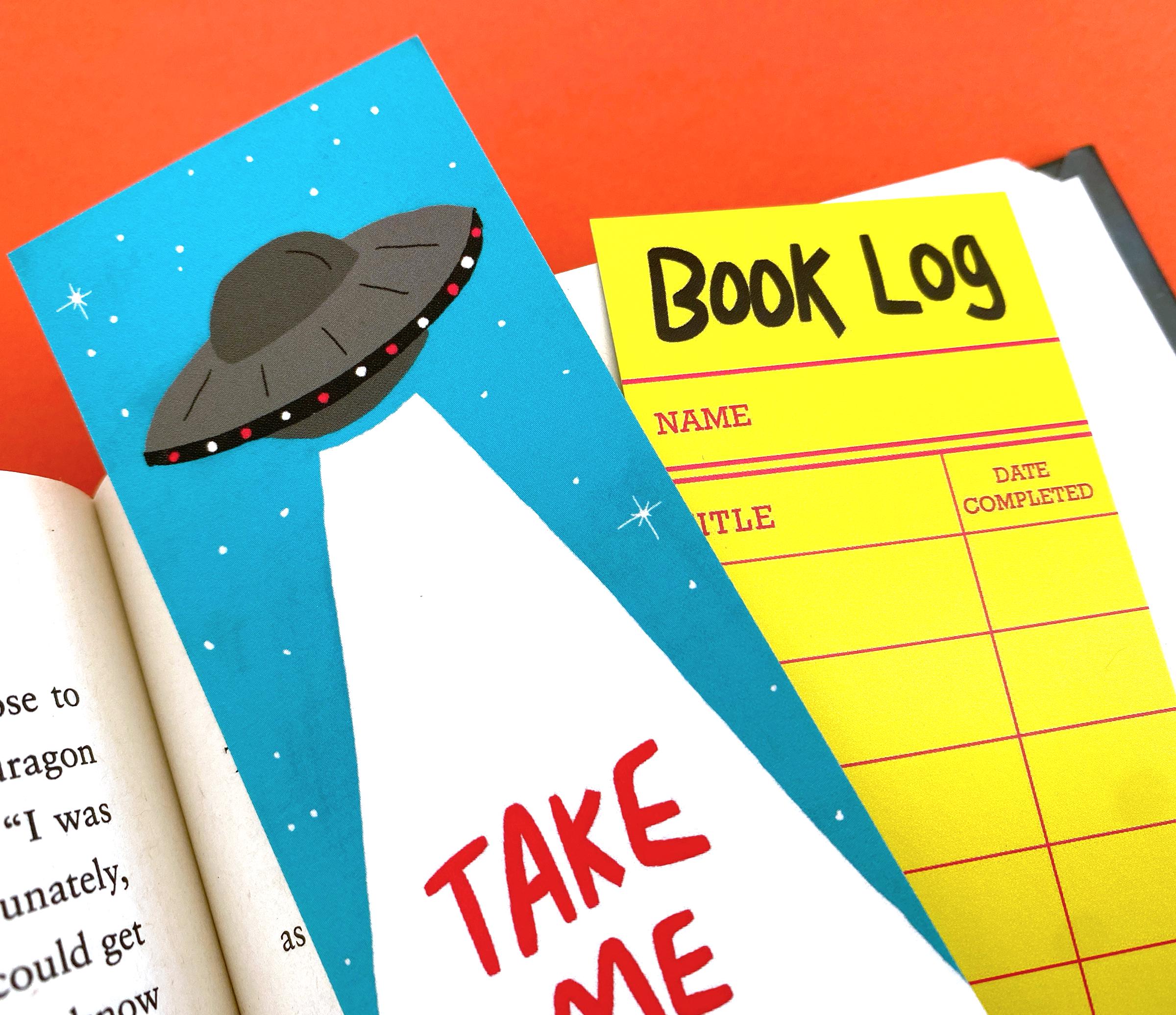 UFO Alien Bookmark - Double Sided With Vintage Library Reading Log on ...