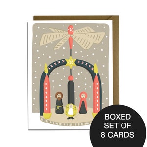 Juego de 8 tarjetas navideñas en caja: pirámide navideña alemana