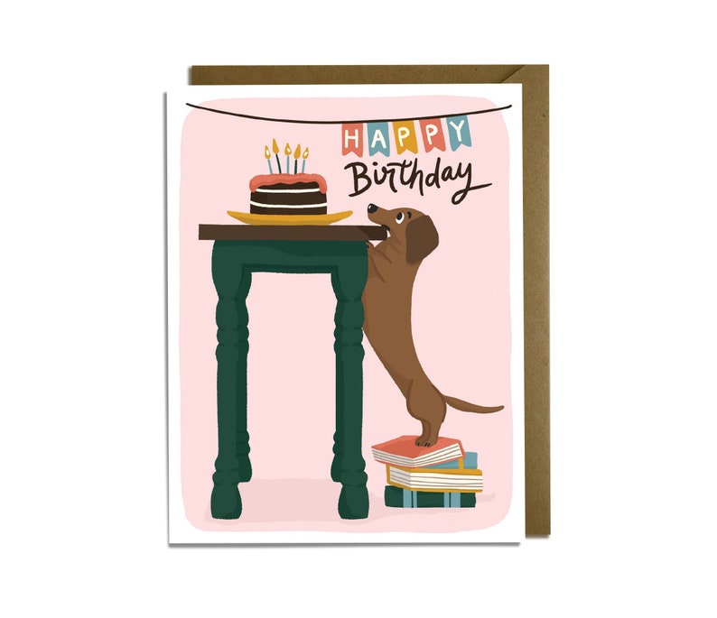 Funny Birthday Card Dachshund Dog on Books image 1