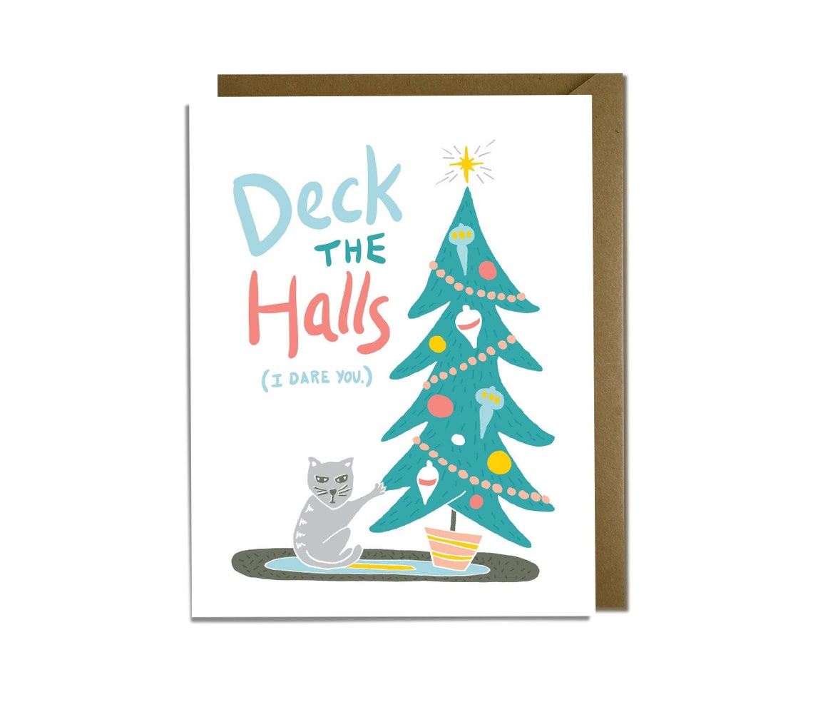 Funny Christmas Card Holiday Sarcastic Cat Tree Card - Etsy