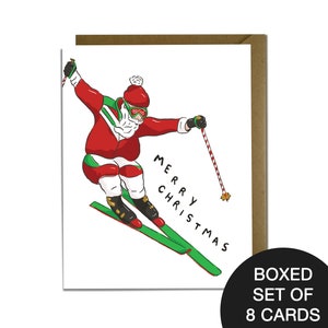 Juego de 8 tarjetas navideñas divertidas: tarjeta de esquí de Papá Noel, tarjeta navideña, años 80 y 90