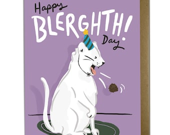 Cat Hairball Birthday Card - Funny