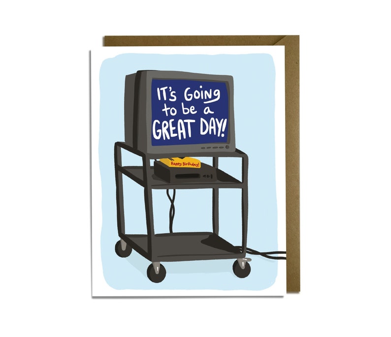 Funny Birthday Card School TV Cart, 80s kid, 90s kid image 1