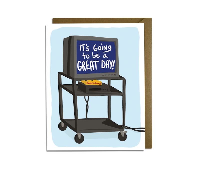 Carte d'anniversaire amusante - chariot de télévision scolaire, enfant des années 80, enfant des années 90, enseignant image 1