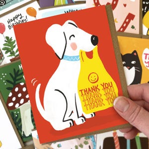 Carte de remerciement - chien mignon avec sac de remerciement