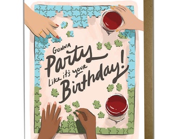 Puzzles & Wine Birthday Card - funny and sweet