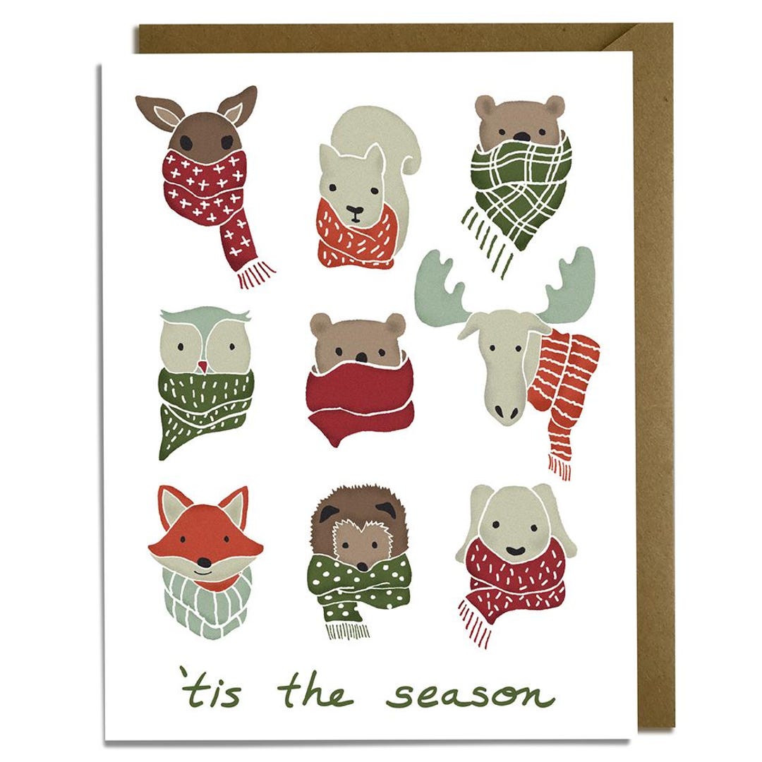 Funny Woodland Animals Christmas Card – Holiday Scarves - Etsy