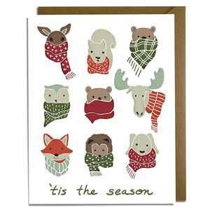 Carte de Noël drôle - Cartes de vœux drôles - Animaux de la forêt mignons dans des écharpes
