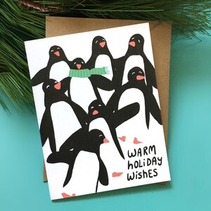 Leuke kerstkaart - pinguïns warme vakantiewensen