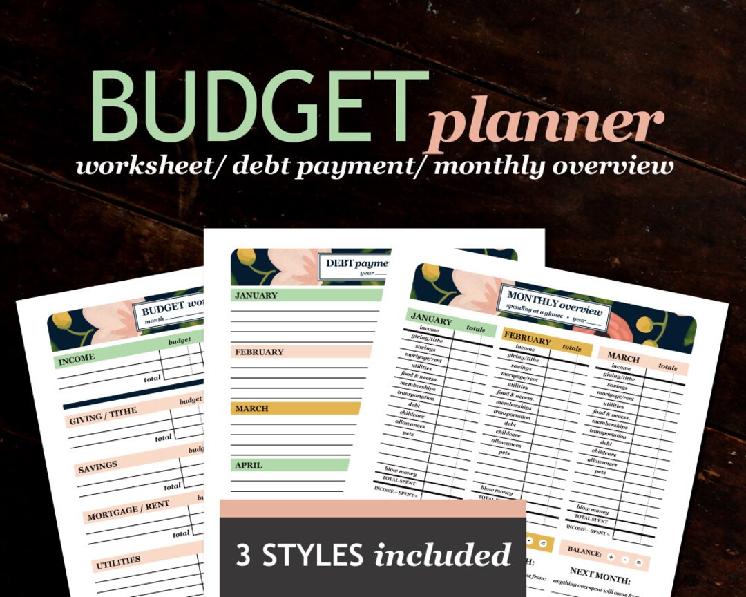 Budget Planner Printable - Worksheet, Overview, Debt Payoff, Instant ...