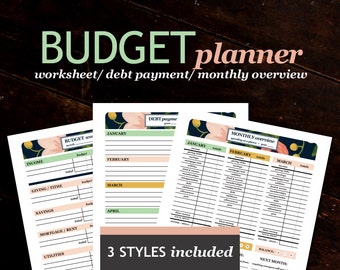 Budget Planner Printable - Arbeitsblatt, Übersicht, Schuldbegleichung, Sofort-Download in 3 Stilen