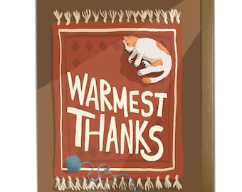 Cute Thank You Card - Cat on rug in sun, warmest thanks