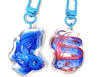 Oarfish and Coelacanth Glitter Acrylic Keychain Charm Double Sided