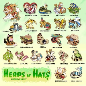 Herps in Hats Reptile/ Amphibian Enamel Pins 23 DESIGNS!