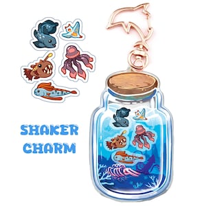 Ciondolo Shaker con creatura delle profondità marine, pesce remo, angelo di mare, celacanto, rana pescatrice e medusa fantasma