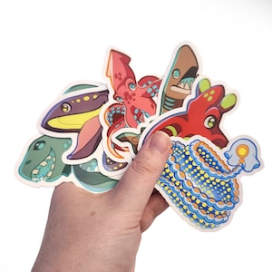 NUOVI DESIGN! Adesivi con creature degli abissi marini: anguilla inghiottitrice, calamaro vampiro e calamaro gigante, tagliabiscotti, sifonoforo, squalo goblin, squalo barile immagine 4