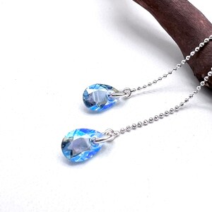 Aquamarine Crystal Threaders  • Blue Swarovski Threader Earrings • Long Dangle Earrings • Pull Through Earrings • Prom Jewellery • Birthday