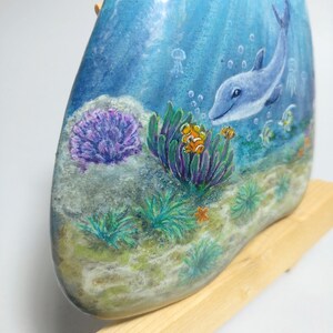 Miniature Canvas, Stone on Easel, Marine Setting Painted on Stone ...