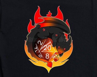 DnD Dragon Fire Dice T-Shirt, Hand-Drawn Graphic Shirt, Fantasy RPG Gaming Shirt Gift for DM Tabletop Player d20