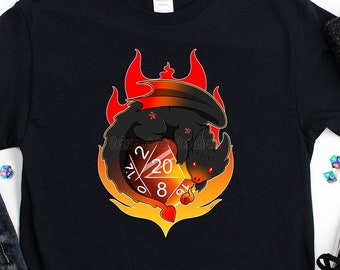 D20 Dice Dragon Fantasy Game Tshirt - RPG - Fire Dragon Tshirt - Geek - Epic - Tabletop Gaming - Mens Ladies Kids Unisex Sizes