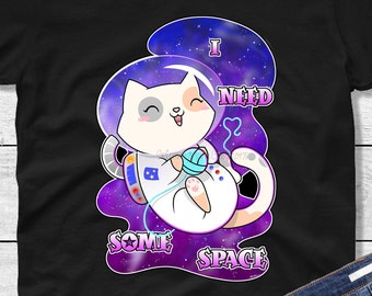 Space Cat T-Shirt - Astronaut Kitty Galaxy Shirt - Kawaii Cute Funny - I Need Some Space - Summer T-Shirt - Kids Ladies Mens Sizes Unisex