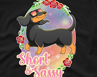 Dachshund Short Sassy T-Shirt, Hand-Drawn Graphic Design, Funny Sausage Dogs, Animal Humor Shirt Gift