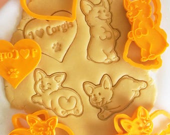 Corgi Cookie Cutter Set, Hand-Drawn 3D Printed Dog Breeds Baking Supplies, Fondant Tool Stamp