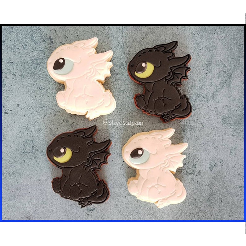 Black Baby Dragon Cookie Cutter Cute Chibi Dragon Ceramics and Pottery 3D Printed Fondant Tool Fantasy Biscuit Baking Supplies image 2