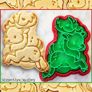 Reindeer Christmas Cookie Cutter - Xmas Cute Flying Deer - 3D Printed - Fondant Tool - Biscuit Mold Baking Supplies - Ceramics and Pottery