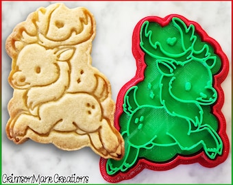Reindeer Cookie Cutter, Hand-Drawn 3D Printed Christmas Biscuit Baking Supplies, Fondant Tool, Craft Stamp
