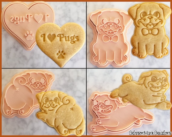 Pug Dog Cookie Cutter Set - Mignons Carlins - Fournitures de cuisson de biscuits - Pug Party - Imprimé en 3D - Amoureux des chiens - Céramique et poterie - Outil fondant