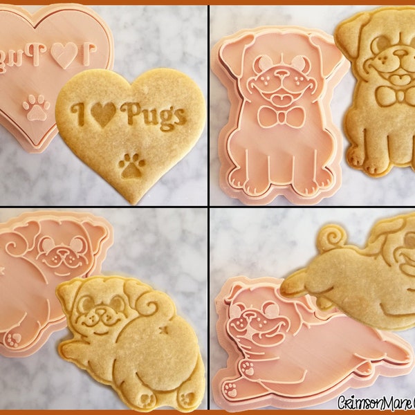 Pug Dog Cookie Cutter Set - Cute Pugs - Biscuit Baking Supplies - Pug Party - 3D Printed - Dog Lovers - Ceramics and Pottery - Fondant Tool