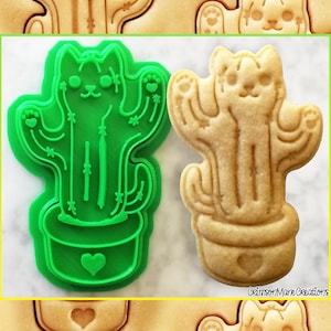 Katzen Kaktus Ausstechform - Süßes Geschenk für Katzenliebhaber - Kaktus Pflanze - 3D Gedruckt - Fondant Werkzeug - Keks Backen Zubehör - Keramik Handwerk Stempel