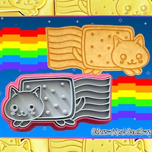 Nyan Cat Ausstechform - Keks Backzubehör - Keramik - Kawaii Süß - 3D Gedruckt - Fondant-Werkzeug - Regenbogen Kitty Internet Meme
