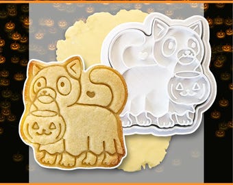 Cat Ghost Halloween Cookie Cutter, Hand-Drawn 3D Printed Spooky Season Baking Supplies, Fondant Tool