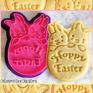 Hoppy Easter Bunny Cookie Cutter - Cute Happy Easter Treat Gifts - Ceramic Craft Stamp - Biscuit Baking Supplies - 3D Printed - Fondant Tool
