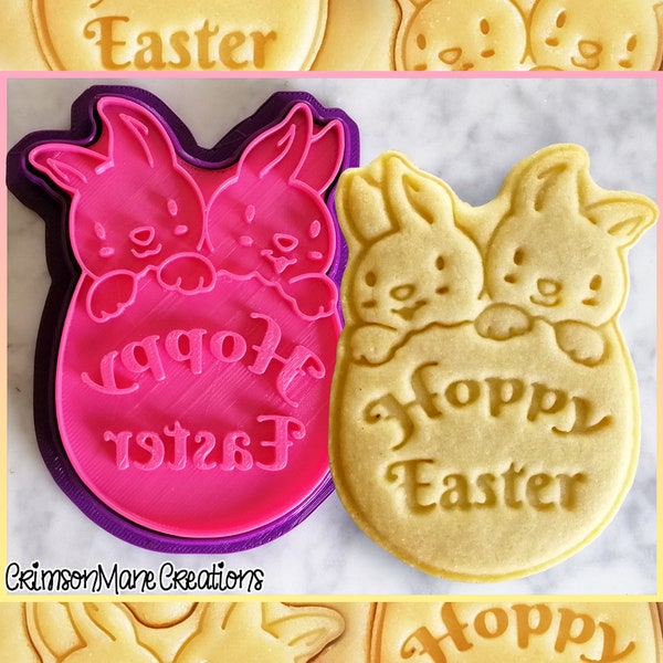 Hoppy Easter Bunny Cookie Cutter - Cute Happy Easter Egg Gifts - Ceramic Craft Stamp - Biscuit Baking Supplies - 3D Printed - Fondant Tool