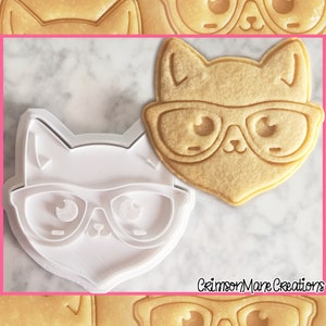 Cat Cookie Cutter: 3D Printed Geek Kitty Sunglasses, Baking Supplies, Fondant Tool