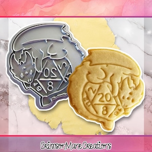 D20 Dice Dragon Cookie Cutter, Hand-Drawn 3D Printed Baking Supplies, DnD Party RPG, Fondant