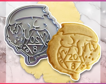 D20 Dice Dragon Cookie Cutter, Hand-Drawn 3D Printed Baking Supplies, DnD Party RPG, Fondant