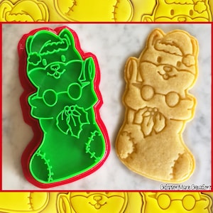 Cortador de galletas navideño con forma de calcetín de perro Shiba Inu - Meme Doge - Kawaii - Sello de cerámica - Impresión 3D - Herramienta para fondant - Artículos para repostería
